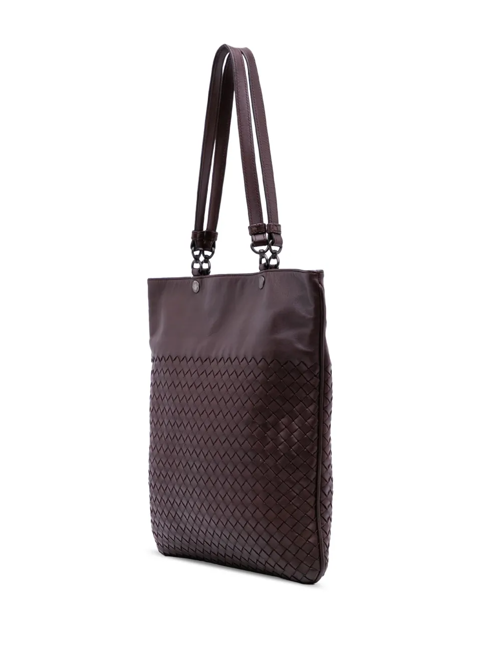 Pre-owned Bottega Veneta 2010 Nappa Intrecciato Flat Tote Bag In Brown