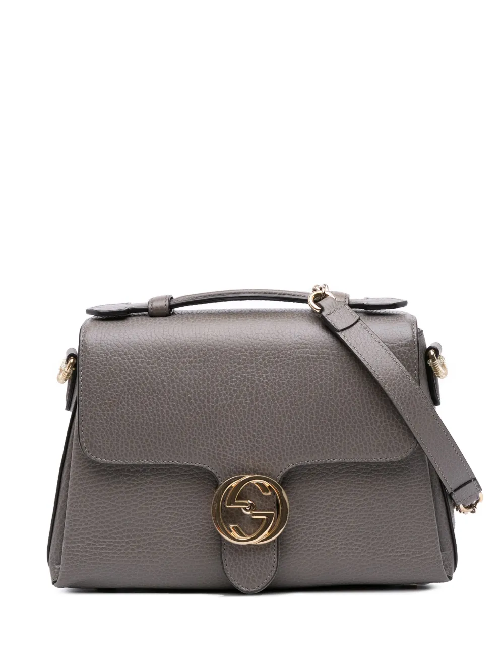 Pre-owned Gucci 2016-2025 Small Dollar Calf Interlocking G Top Handle Satchel In Gray