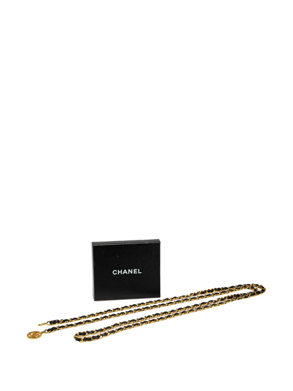 Pre-owned Chanel 1980-1990 Gold Plated Cc Leather Woven Chain Belt