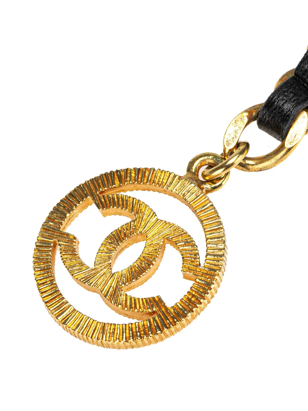 Pre-owned Chanel 1980-1990 Gold Plated Cc Leather Woven Chain Belt