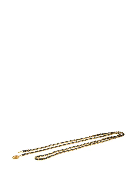 CHANEL Pre-Owned 1980-1990 Gold Plated CC Leather Woven Chain belt