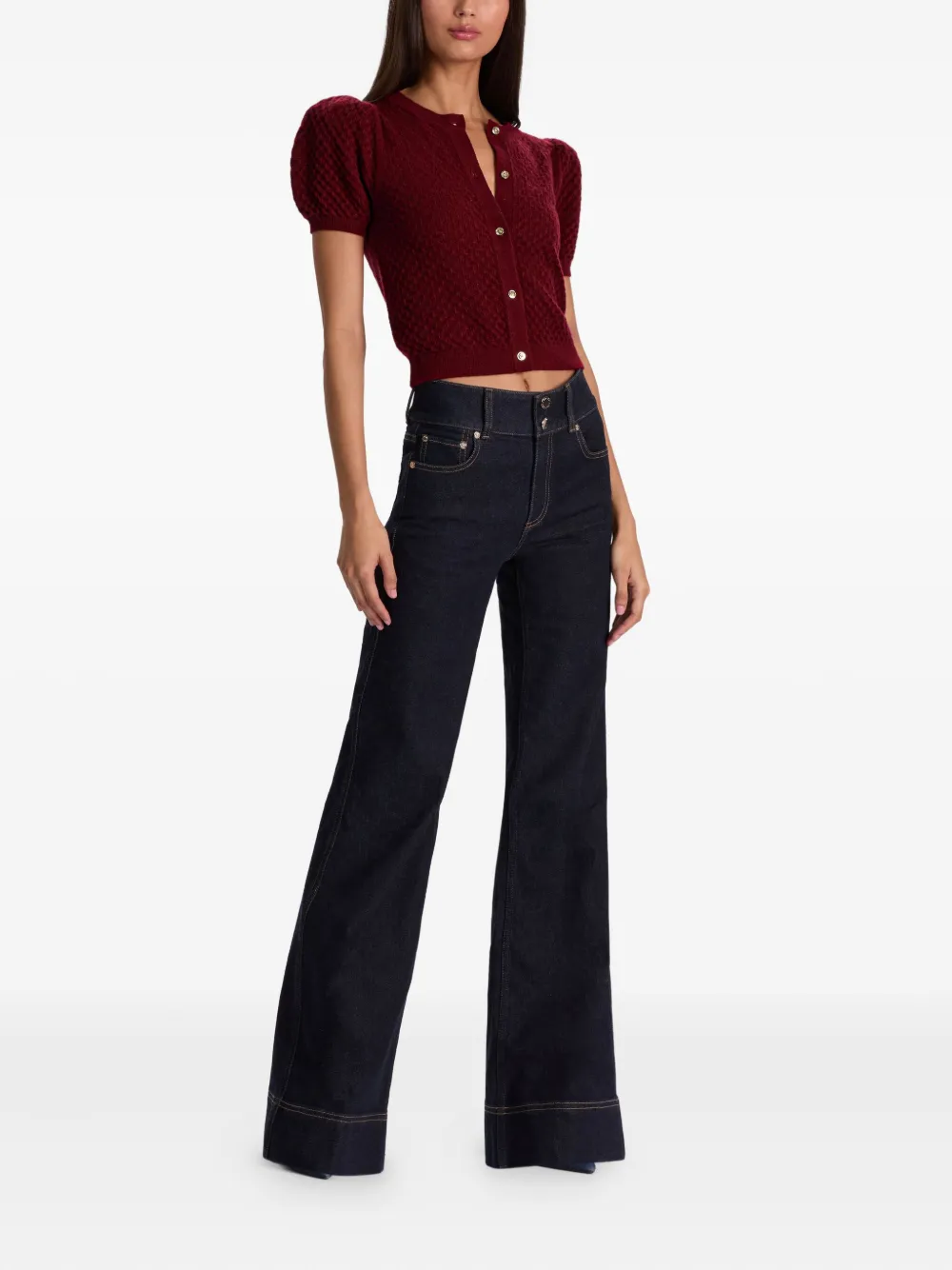 Alice And Olivia Sabine Puff-sleeve Cardigan In Red