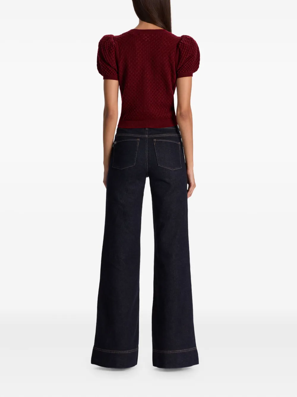 Alice And Olivia Sabine Puff-sleeve Cardigan In Red