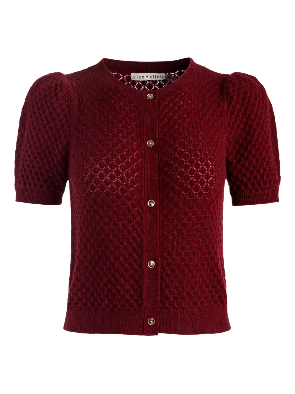 Alice And Olivia Sabine Puff-sleeve Cardigan In Red