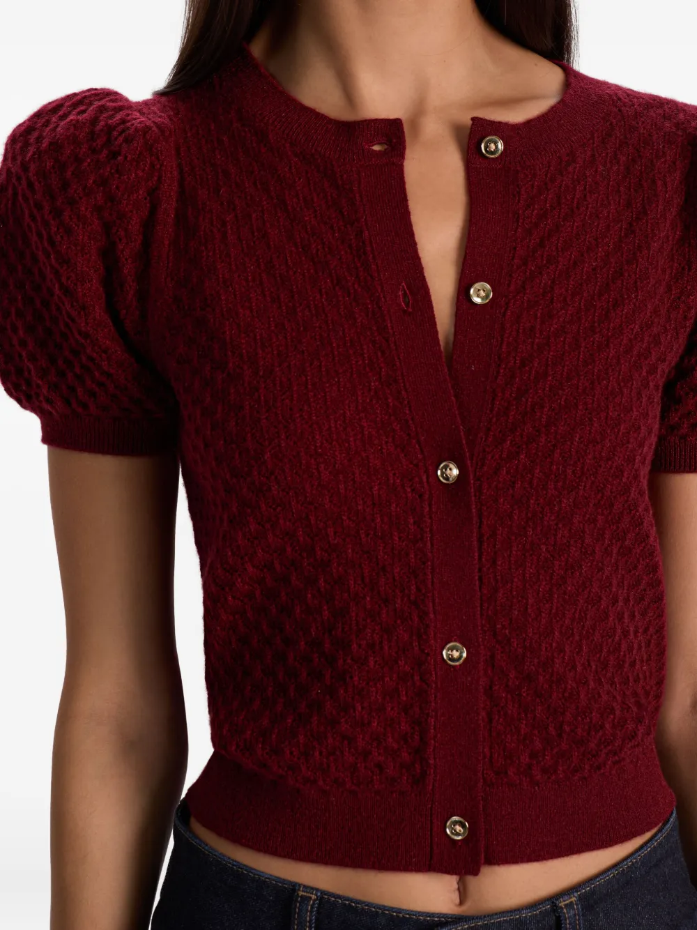 Alice And Olivia Sabine Puff-sleeve Cardigan In Red
