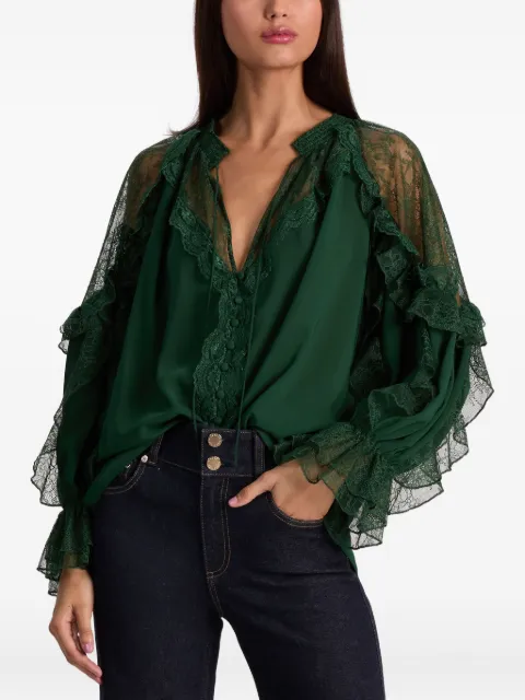 alice + olivia Aleena lace-trimmed ruffled blouse