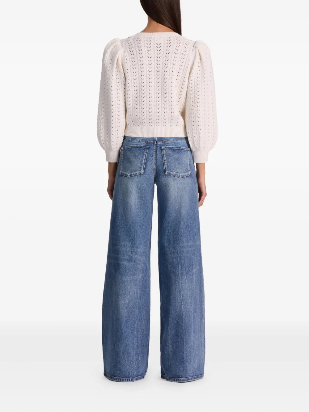 Alice And Olivia Doris Puff-sleeves Embellished Cardigan In White