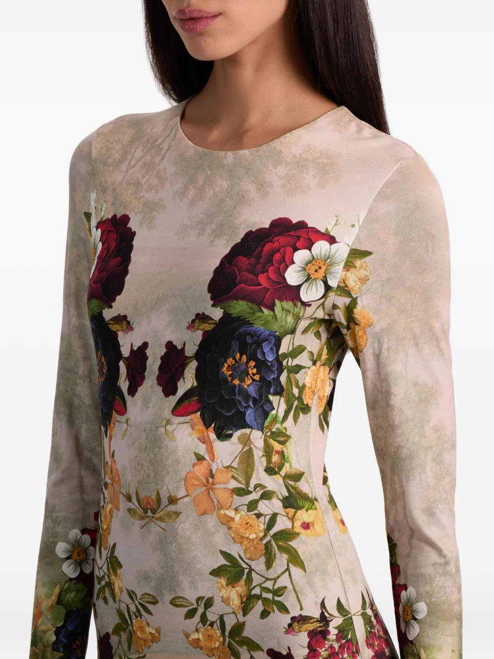 Alice And Olivia Delora Floral-print Long-sleeve Maxi Dress In Multi