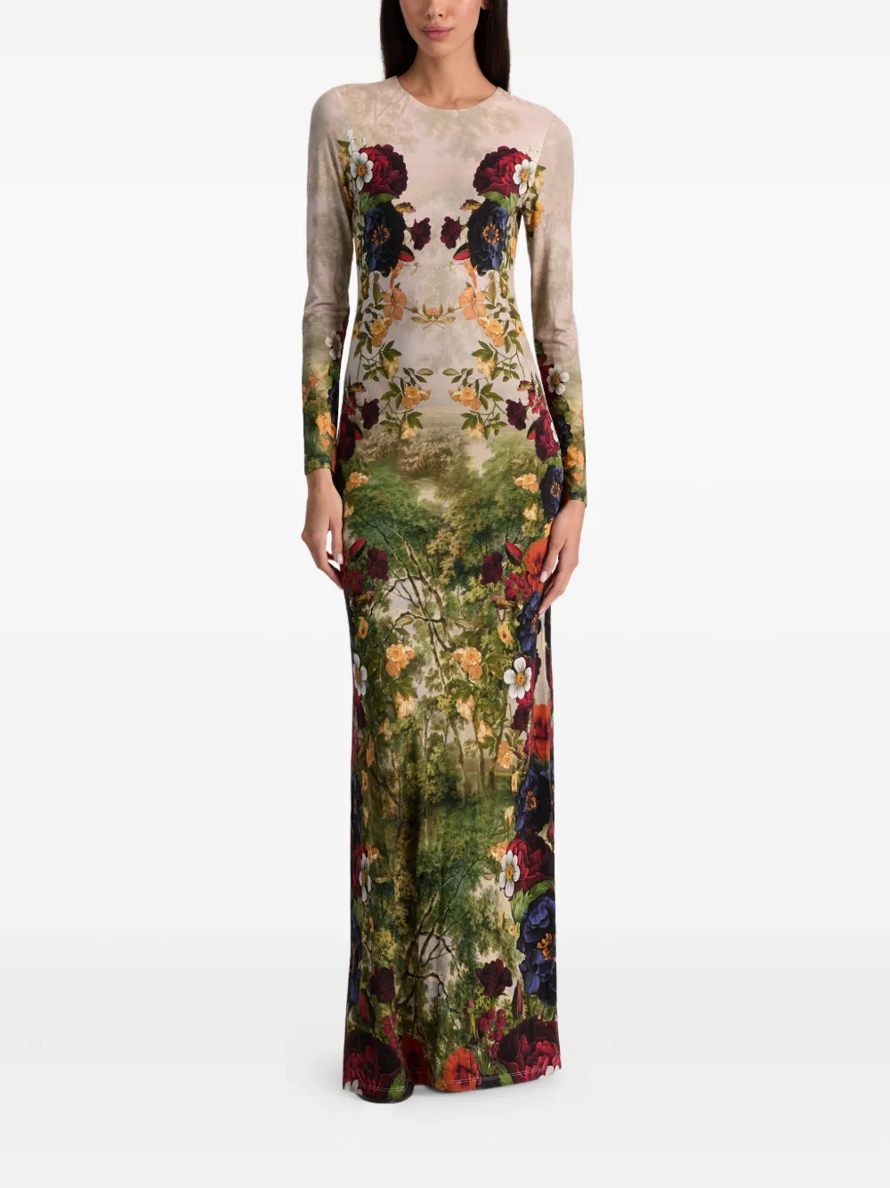 Alice And Olivia Delora Floral-print Long-sleeve Maxi Dress In Multi