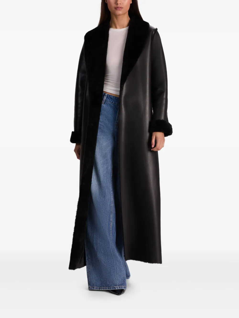 Alice And Olivia Shelby Faux-shearling Maxi Coat In Black