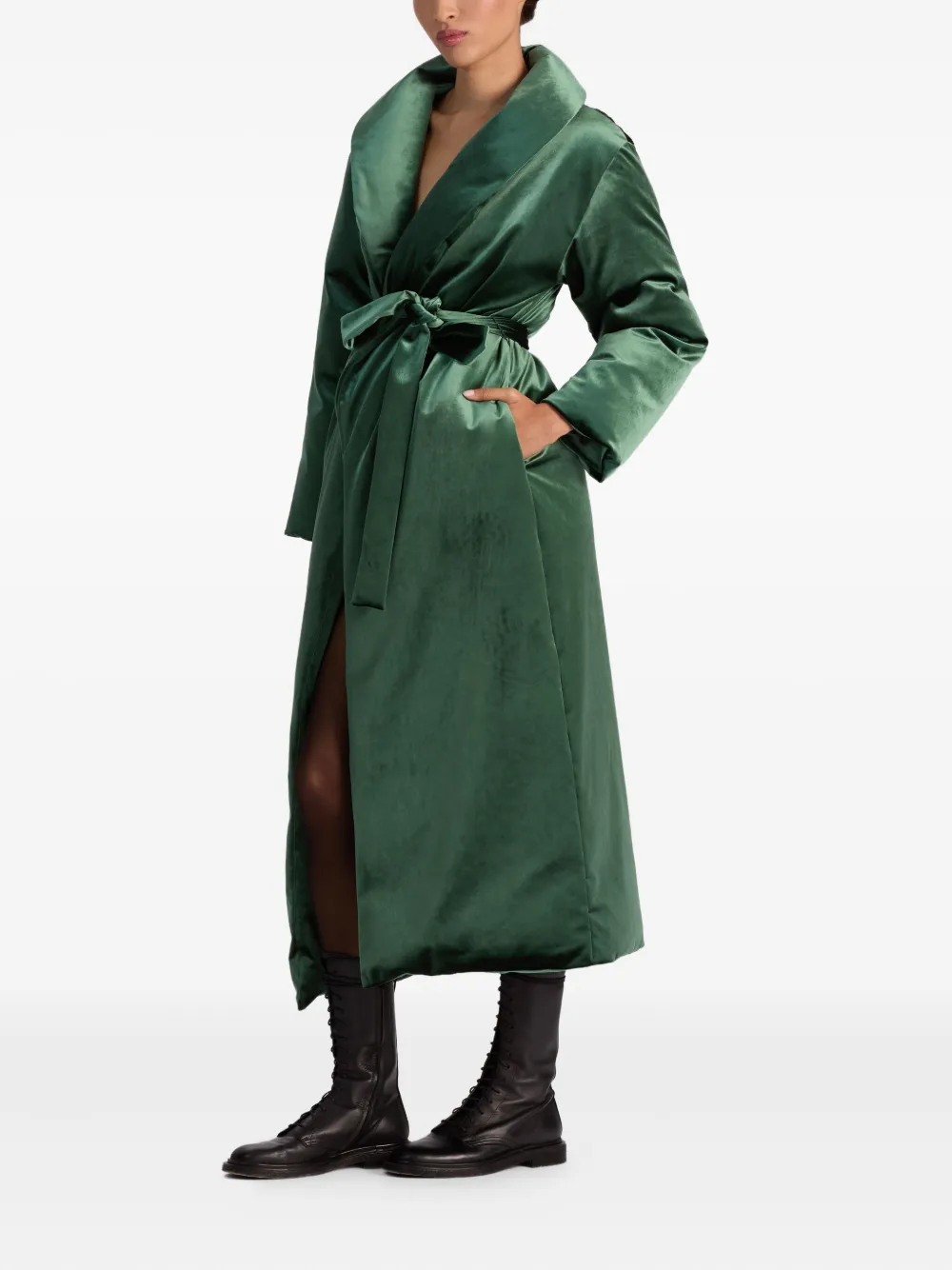 Alice And Olivia Ima Tie-belt Puffer Coat In Green