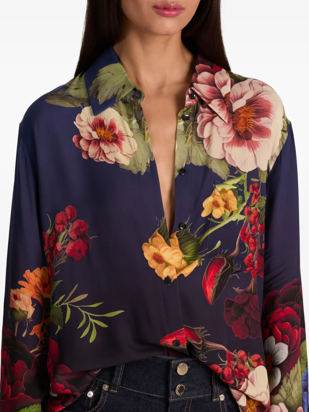 Alice And Olivia Finely Floral Button-down Shirt In Blue