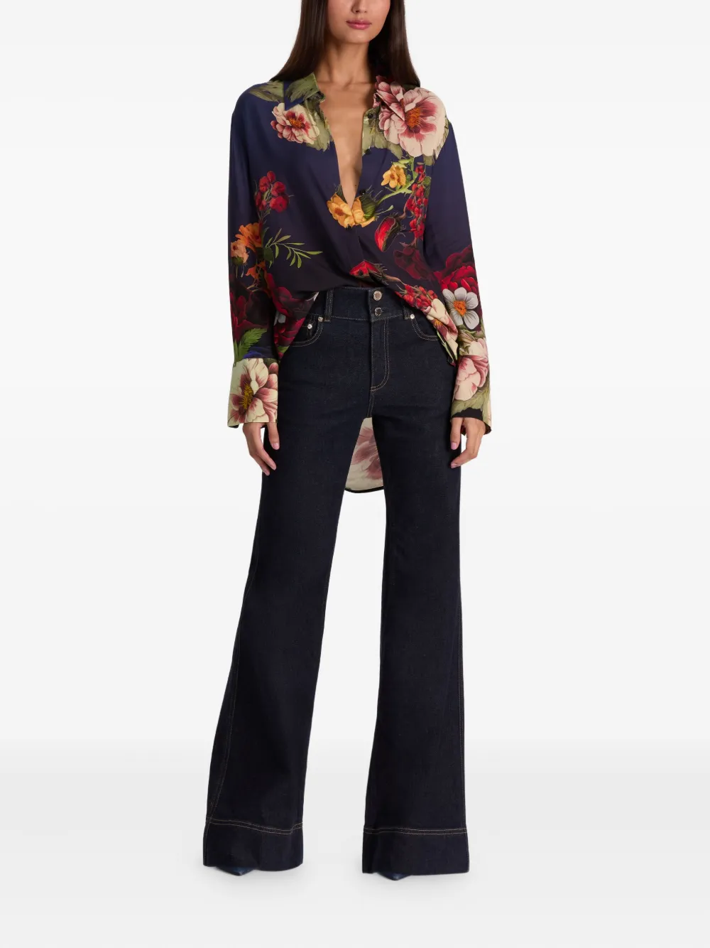 Alice + olivia Finely floral button-down shirt - Blauw