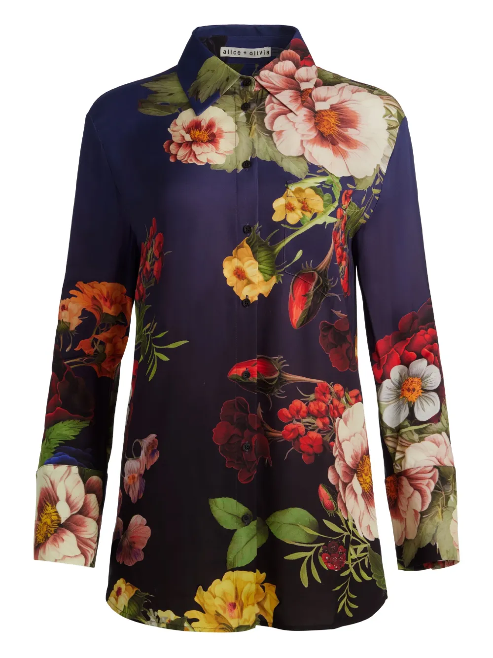 Alice And Olivia Finely Floral Button-down Shirt In Blue