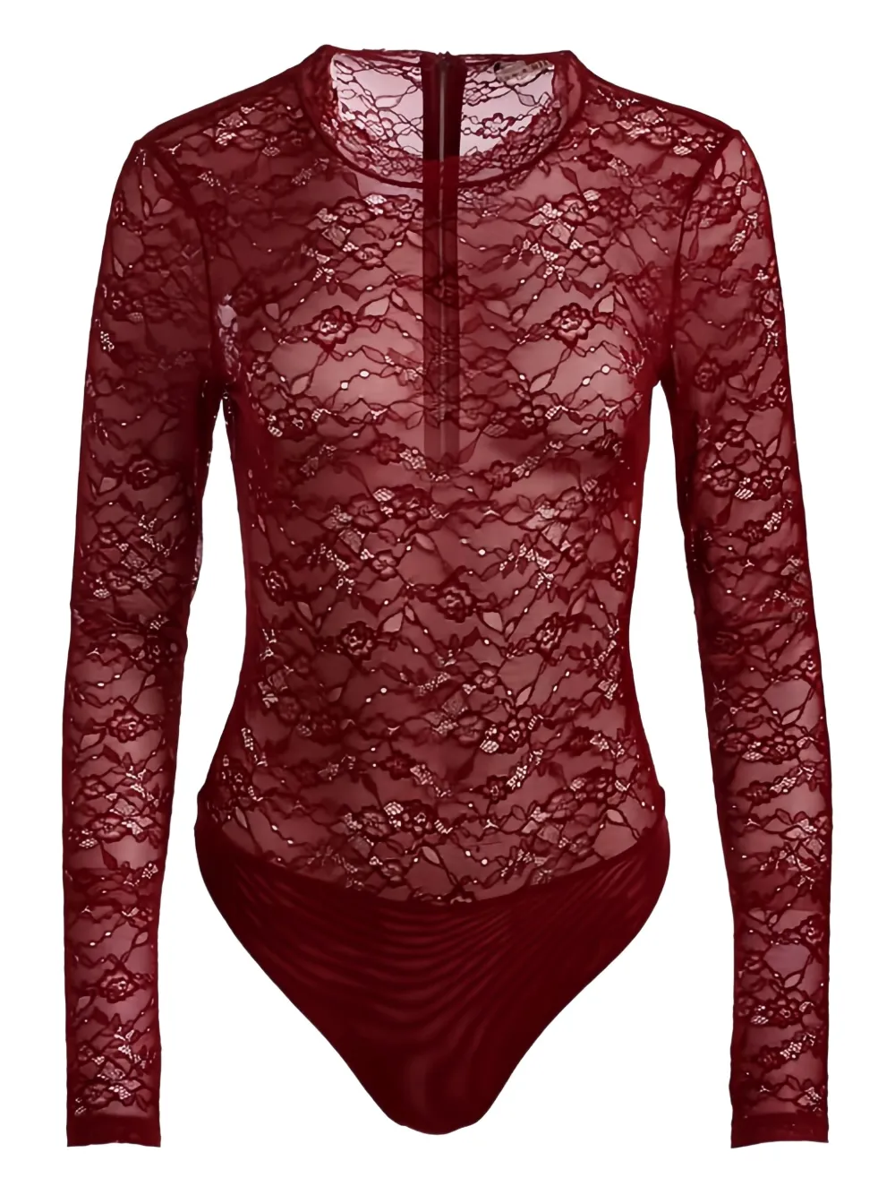 Alice And Olivia Tayen Lace Crew-neck Bodysuit In Red