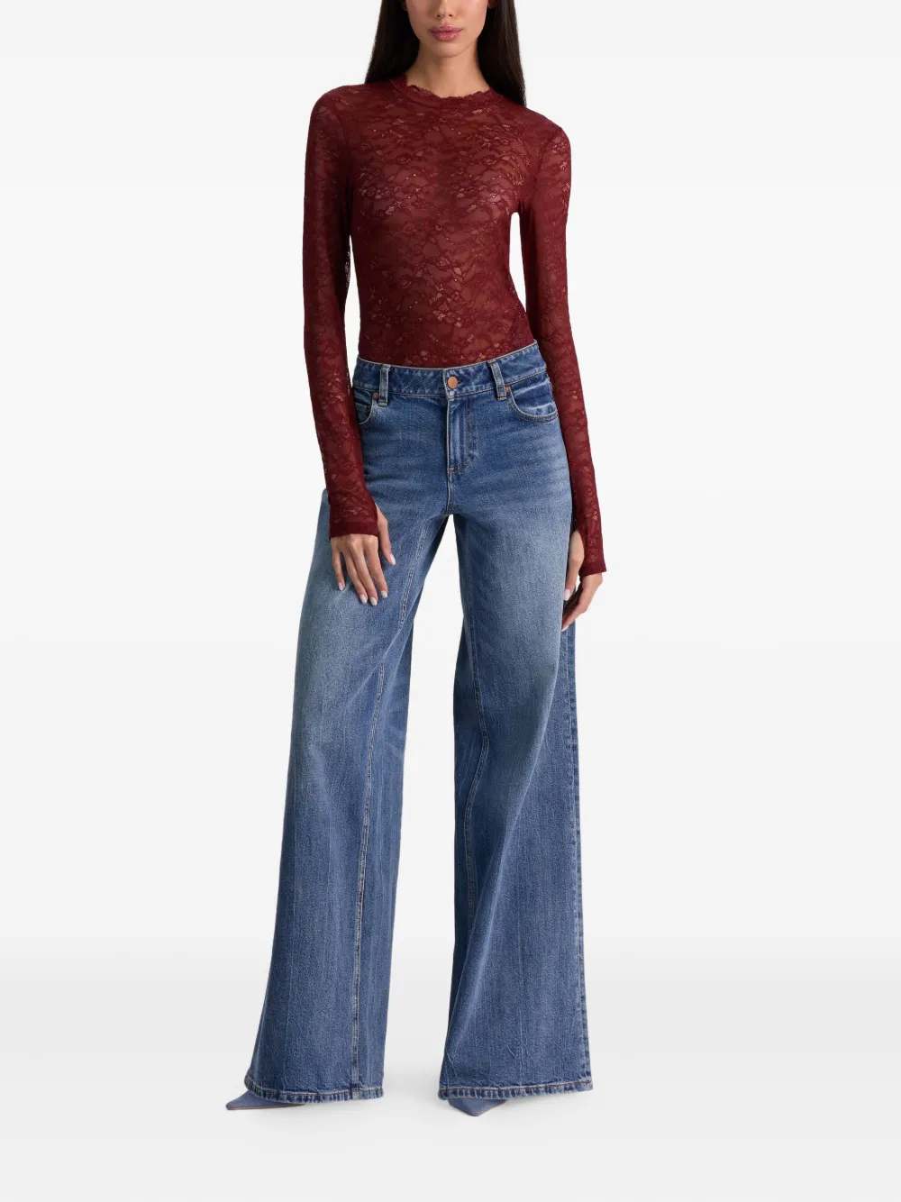 Alice + olivia Tayen lace crew-neck bodysuit - Rood