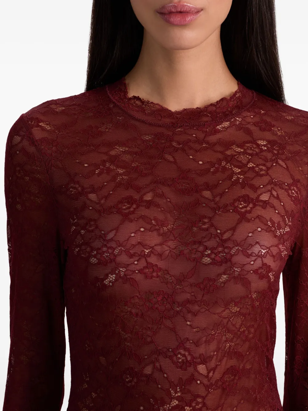 Alice And Olivia Tayen Lace Crew-neck Bodysuit In Red