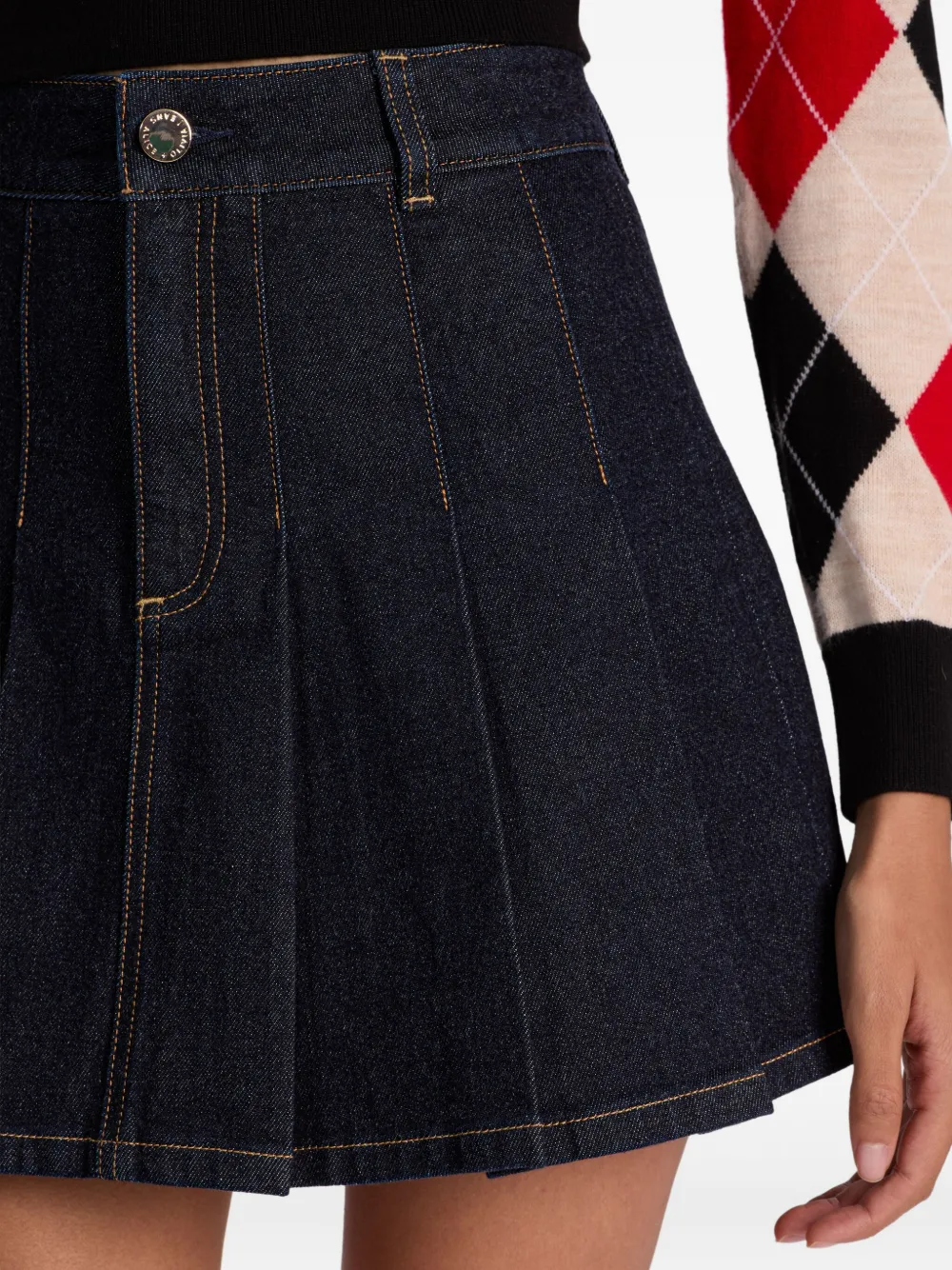 Alice And Olivia Suzie Pleated Denim Mini Skirt In Blue