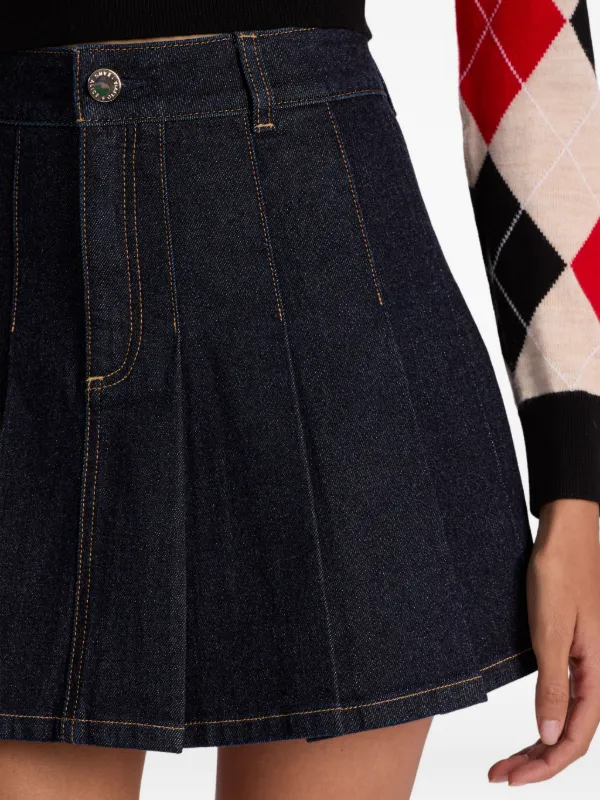 Alice + Olivia Suzie Pleated Denim Mini Skirt | Blue | FARFETCH
