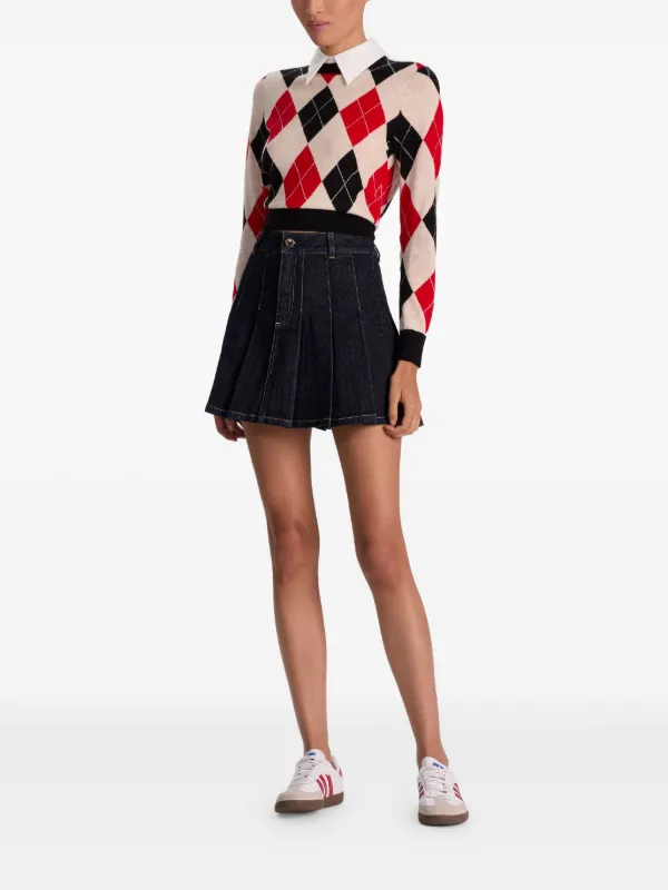 Alice + Olivia Suzie Pleated Denim Mini Skirt | Blue | FARFETCH