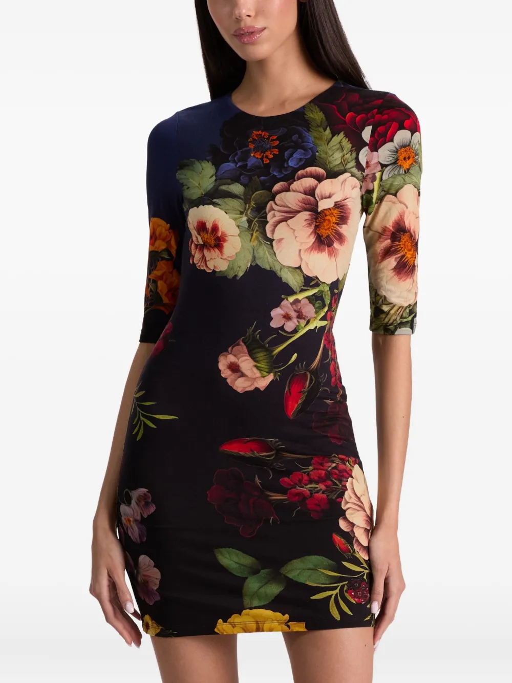 Alice And Olivia Delora Floral-print Crew-neck Mini Dress In Multi