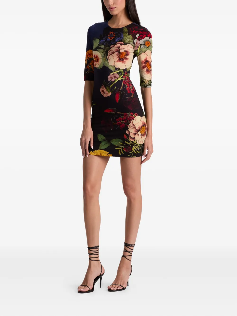 Alice And Olivia Delora Floral-print Crew-neck Mini Dress In Multi