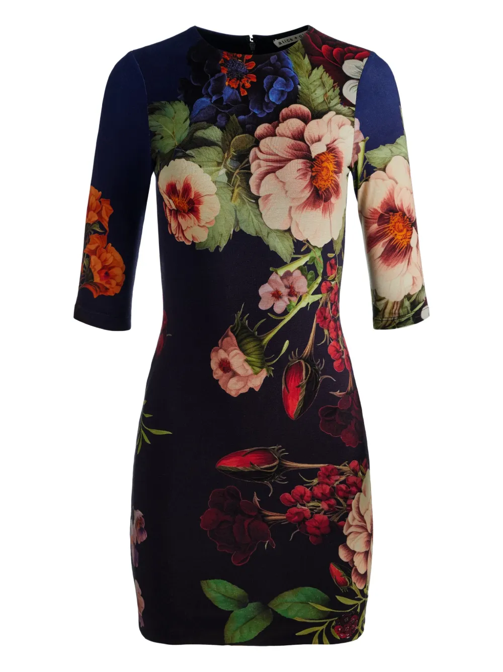 Alice And Olivia Delora Floral-print Crew-neck Mini Dress In Multi