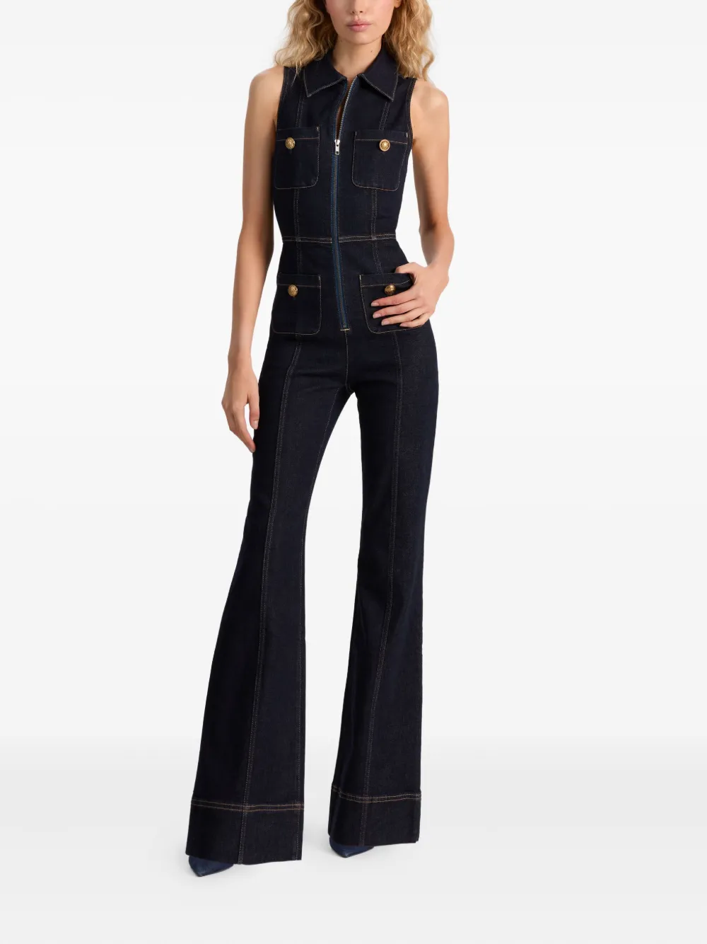 Alice And Olivia Rachel Sleeveless Button-detail Jumpsuit In Blue