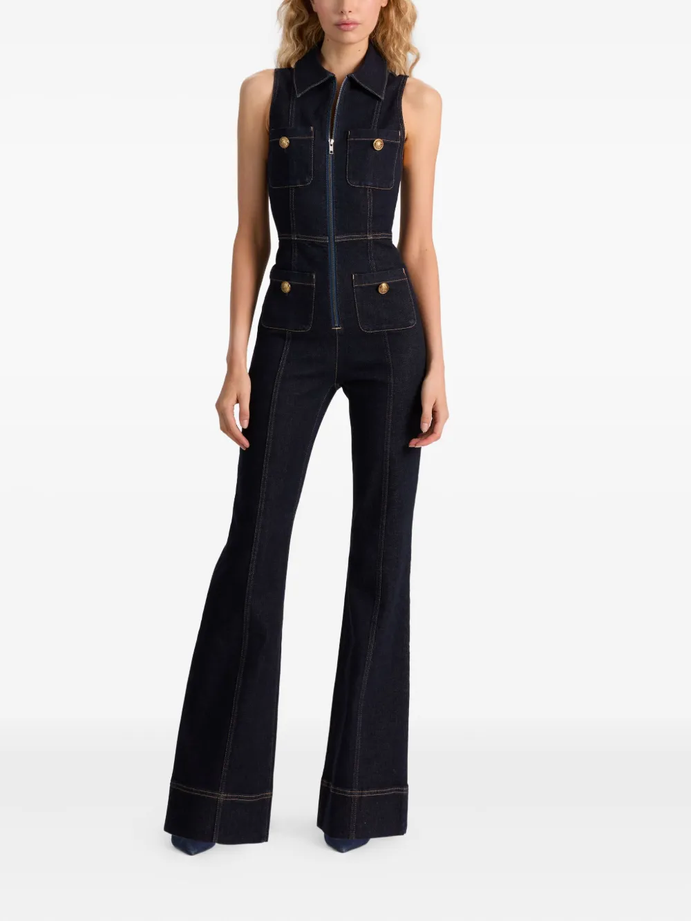 Alice And Olivia Rachel Sleeveless Button-detail Jumpsuit In Blue