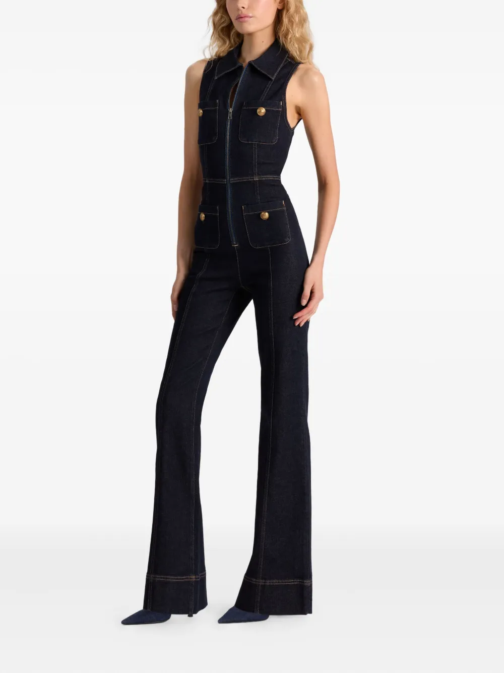 Alice And Olivia Rachel Sleeveless Button-detail Jumpsuit In Blue