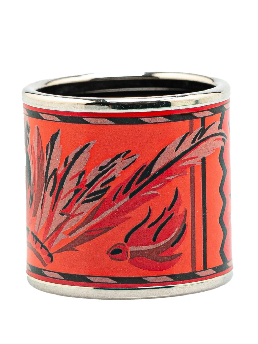 Hermès Pre-Owned 2000-2024 Enamel and Palladium Plated Brazil Feather Ring scarf rings | Image 2