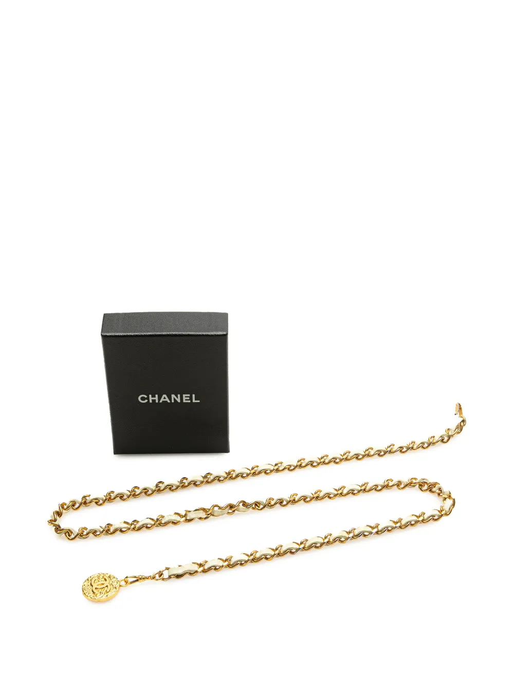 Pre-owned Chanel 1982 Gold Plated Medallion Leather Woven Chain Belt