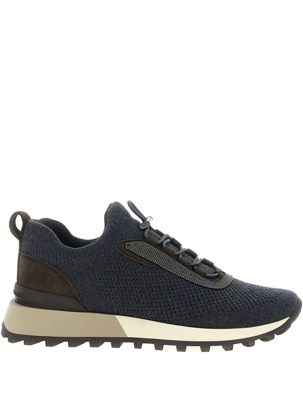 Brunello Cucinelli Knitted Suede Sneakers In Gray