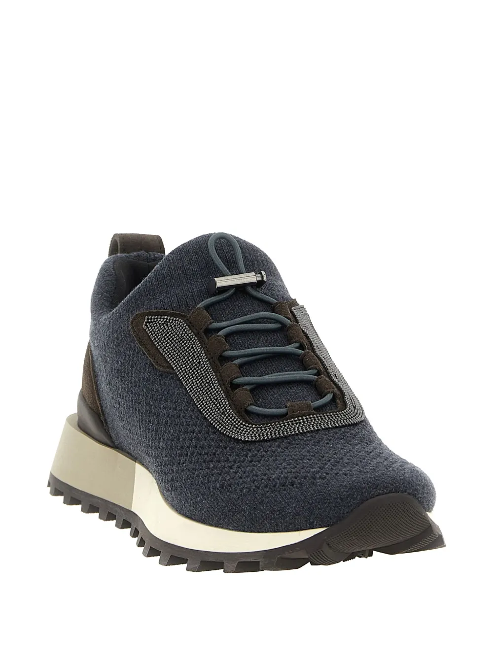 Brunello Cucinelli Knitted Suede Sneakers In Gray