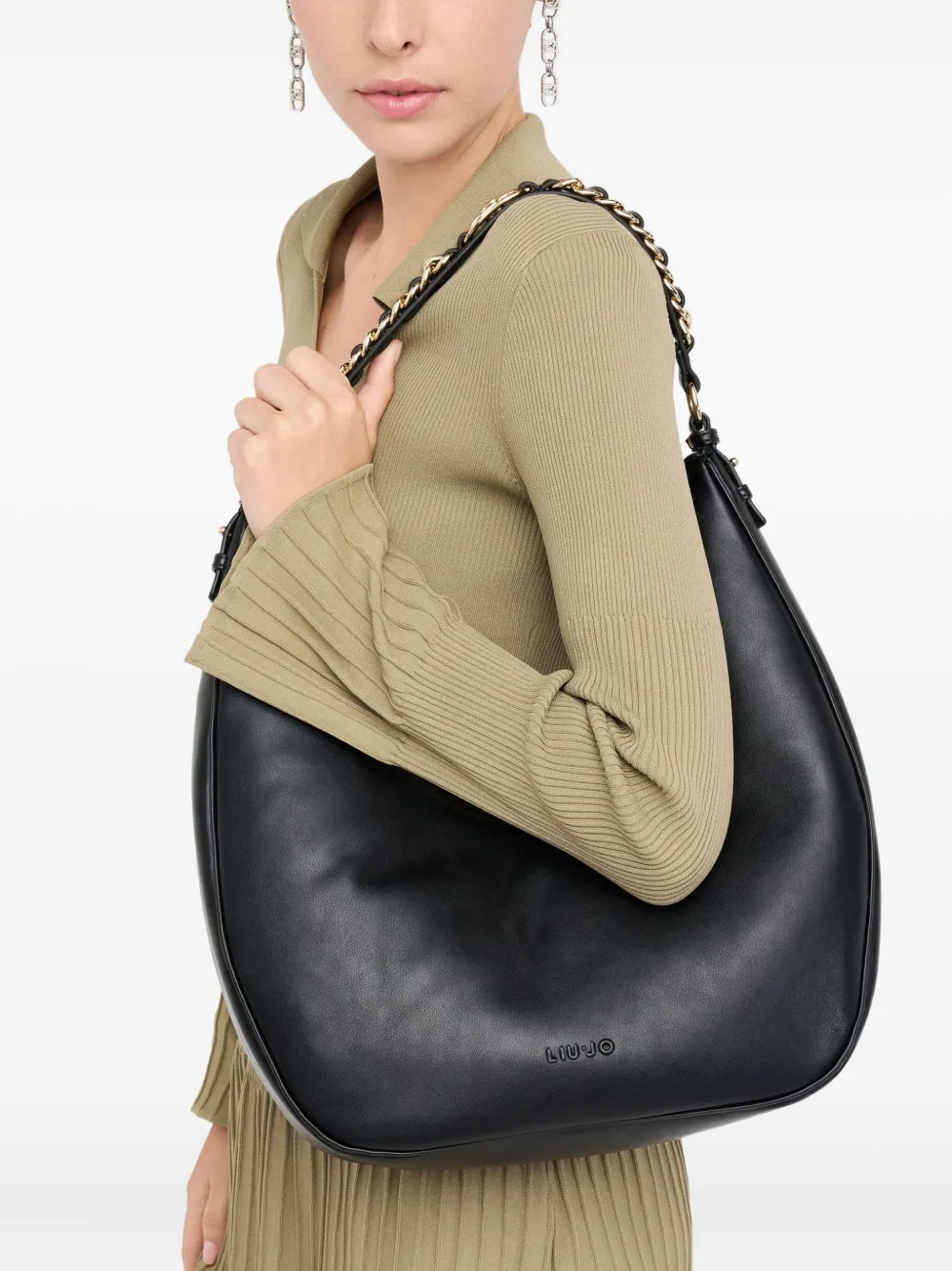 Liu •jo Logo Hobo Tote Bag With Shoulder Strap In Black