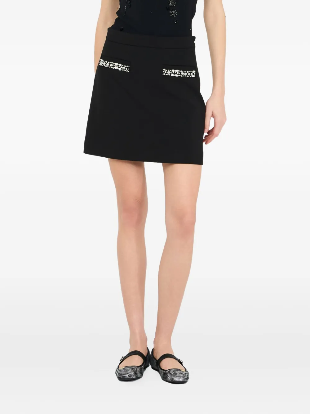 Liu •jo High Waist Mini Skirt Crystals In Black