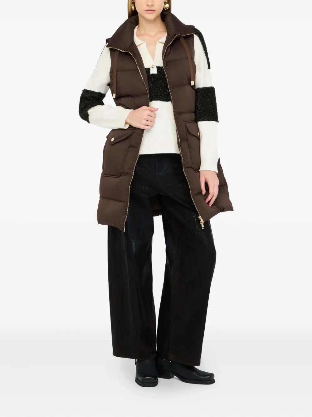 Liu •jo Longline Padded Vest In Brown