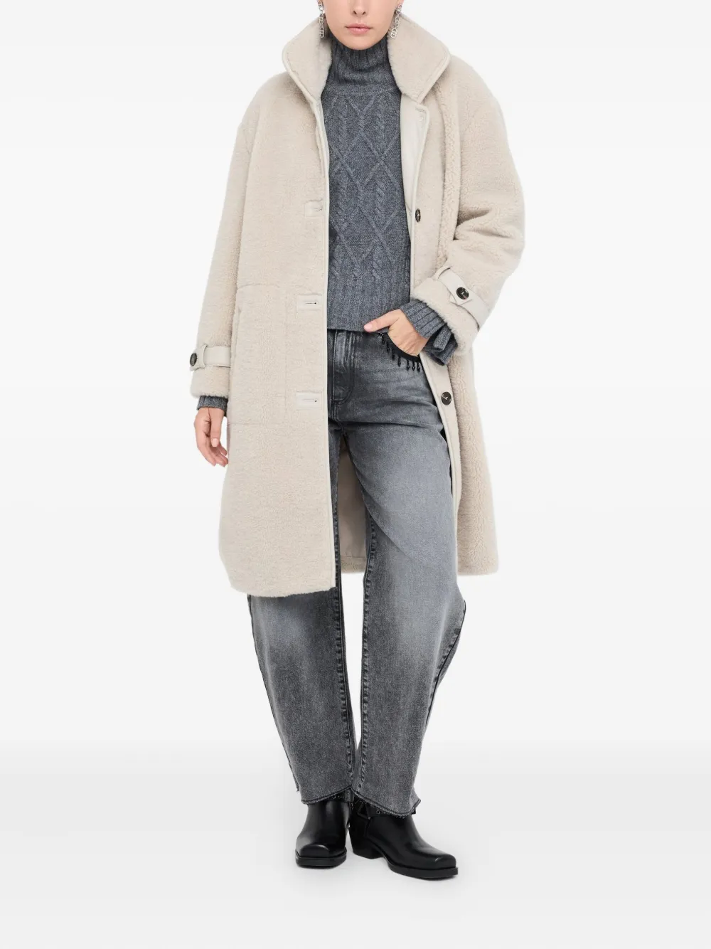 Liu •jo Teddy-texture Classic-collar Coat In Brown