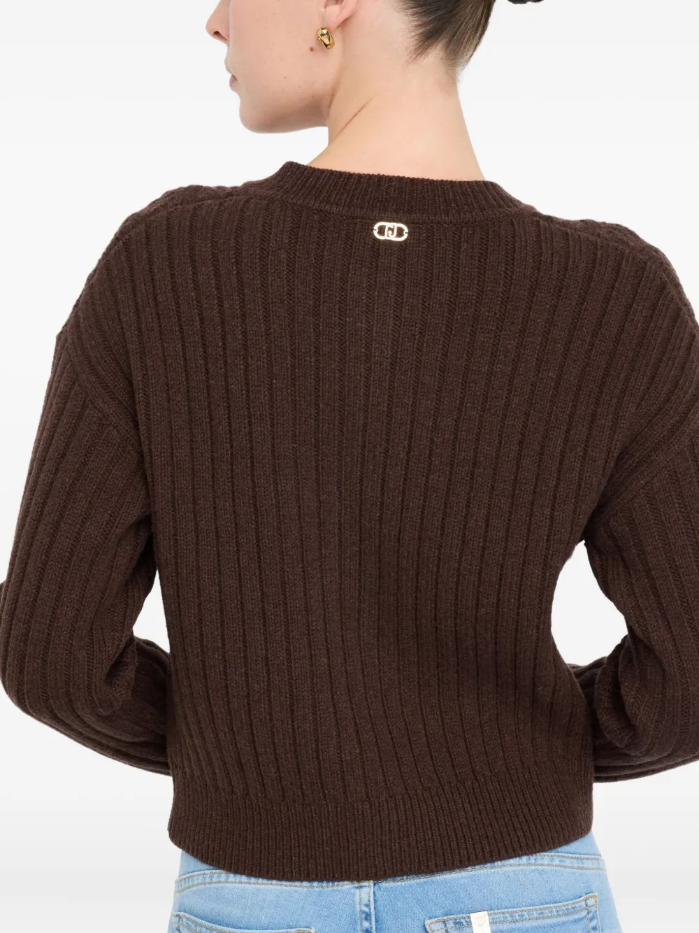 Liu •jo Wool Cardigan With Bejewelled Buttons In Brown