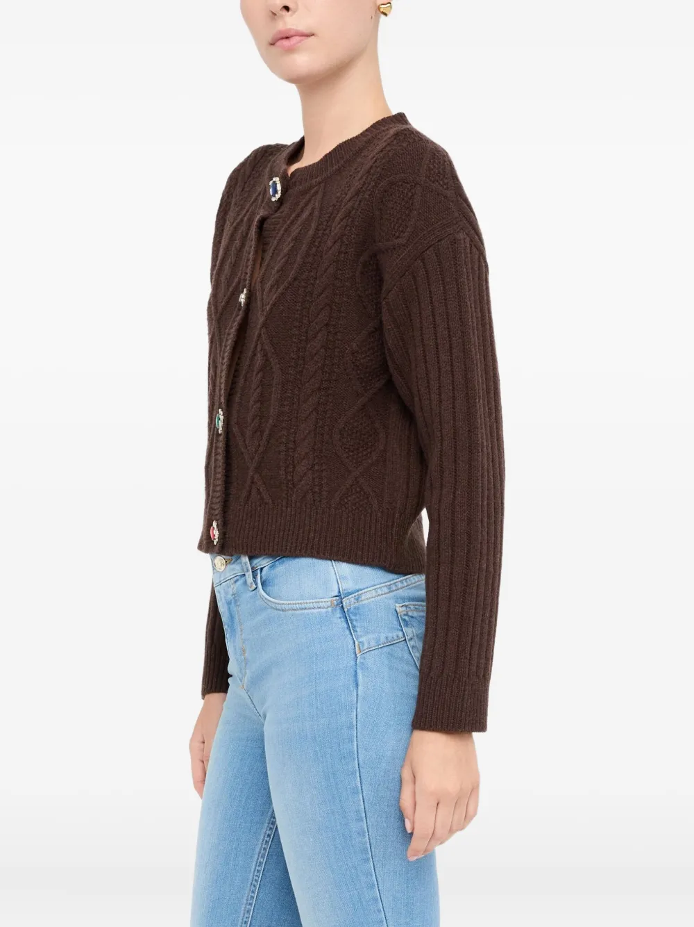 Liu •jo Wool Cardigan With Bejewelled Buttons In Brown
