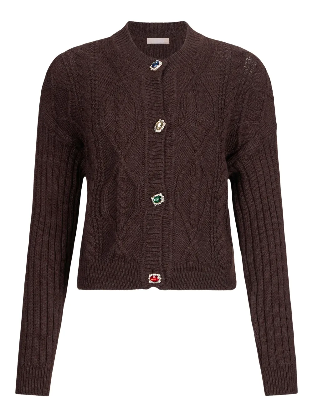Liu •jo Wool Cardigan With Bejewelled Buttons In Brown