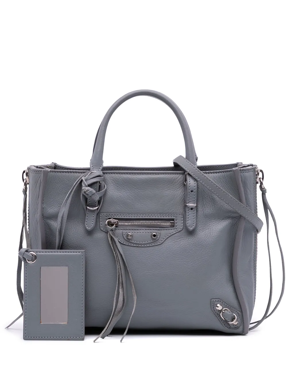 Pre-owned Balenciaga 2014 Mini Leather Papier A4 Zip Around Satchel In Gray
