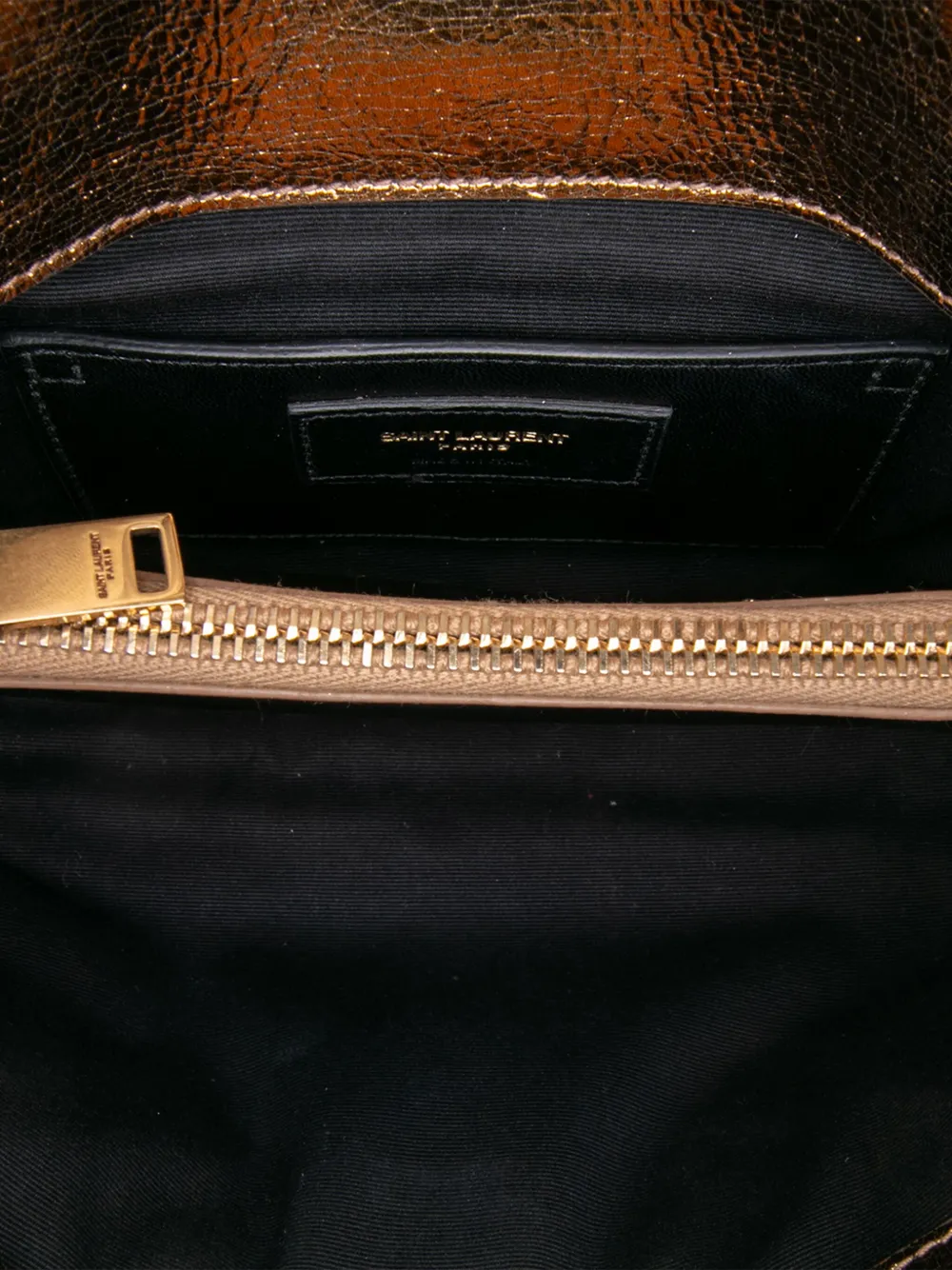 Pre-owned Saint Laurent 2017 Medium Metallic Calfskin Chevron Monogram College Bag Satchel In Brown