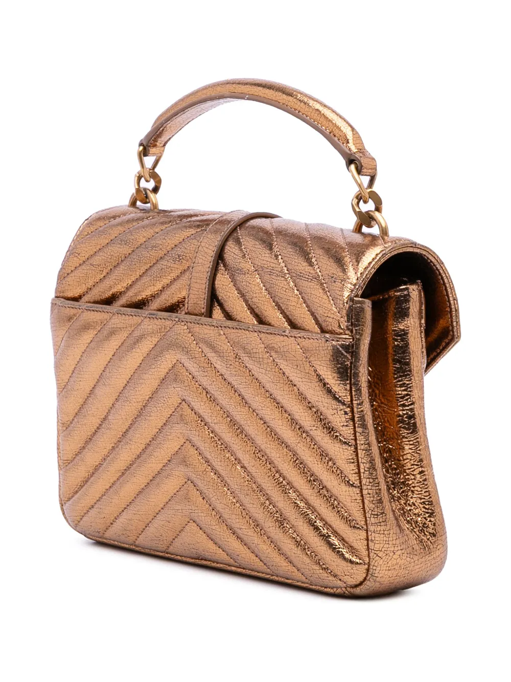 Pre-owned Saint Laurent 2017 Medium Metallic Calfskin Chevron Monogram College Bag Satchel In Brown