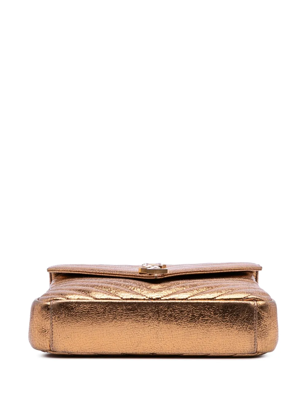 Pre-owned Saint Laurent 2017 Medium Metallic Calfskin Chevron Monogram College Bag Satchel In Brown
