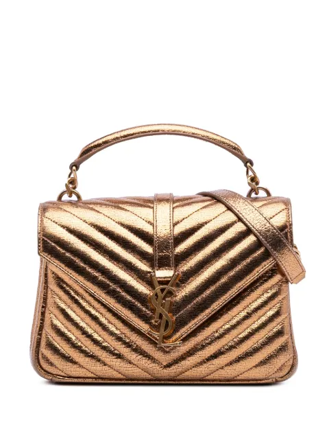 Saint Laurent Pre-Owned 2017 Medium Metallic Calfskin Chevron Monogram College Bag satchel
