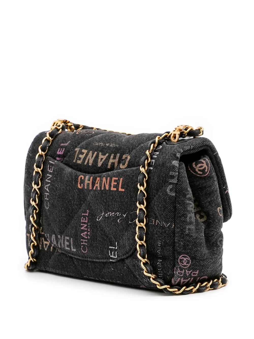 Pre-owned Chanel 2021-2025 Mini Rectangular Quilted Denim Mood Flap Crossbody Bag In Gray
