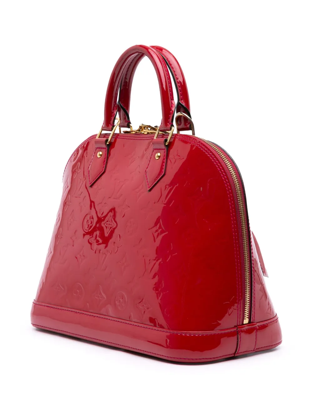 Pre-owned Louis Vuitton 2014 Monogram Vernis Alma Pm Handbag In Red