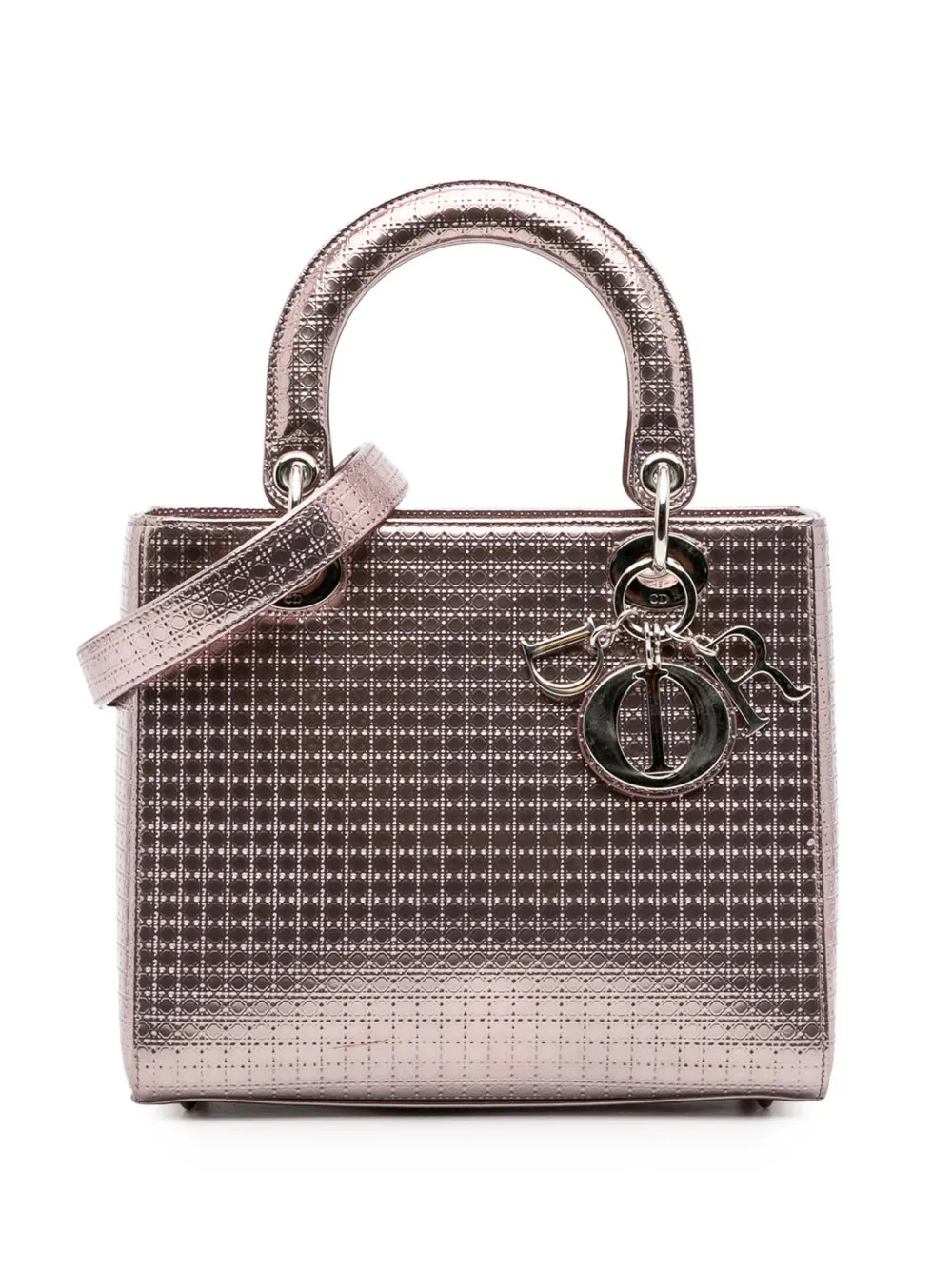 Christian Dior Pre-Owned 2016 Medium Metallic Patent Microcannage Lady Dior satchel | Pink | Image 1