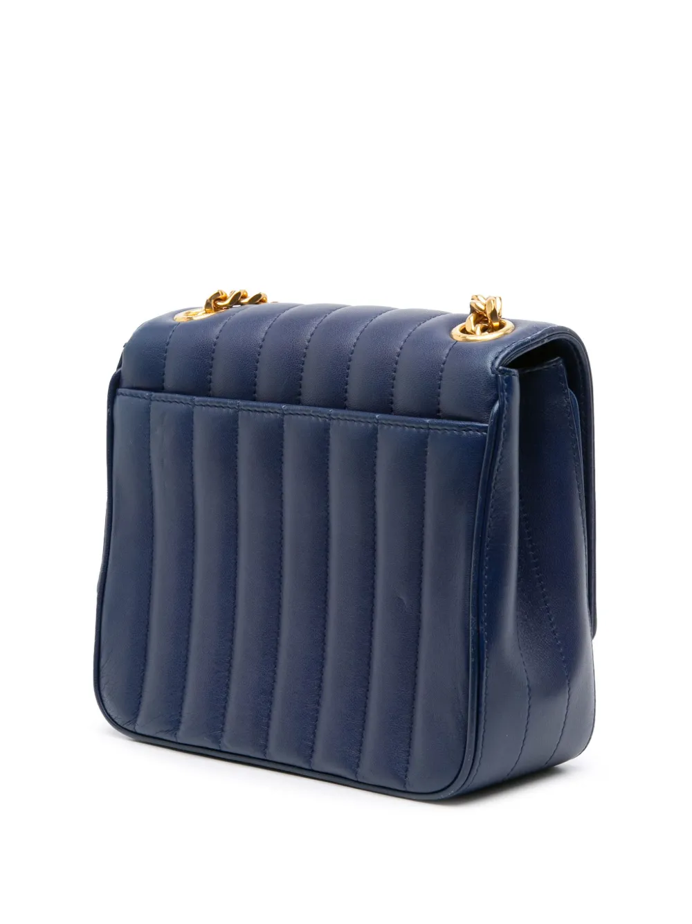 Pre-owned Saint Laurent 2018 Medium Lambskin Monogram Vicky Chain Bag Crossbody Bag In Blue